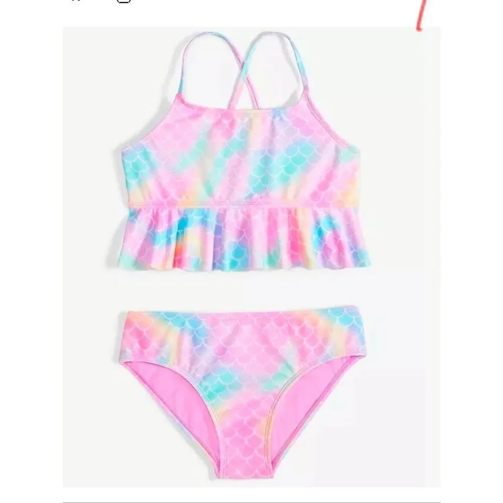 Breaking Waves Girls Peplum Tankini Top & Scoop Bottom Swimsuit 8 10